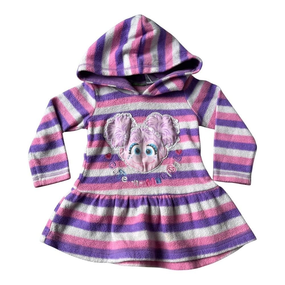 Vintage Abby Cadabby Fleece Hoodie Dress 18M Sesame Street‎ RARE Pink Striped